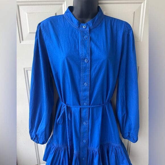 Zara Cobalt Blue Dress Ballon Sleeves Tiered Ruffle Mini Size XL - Picture 7 of 11